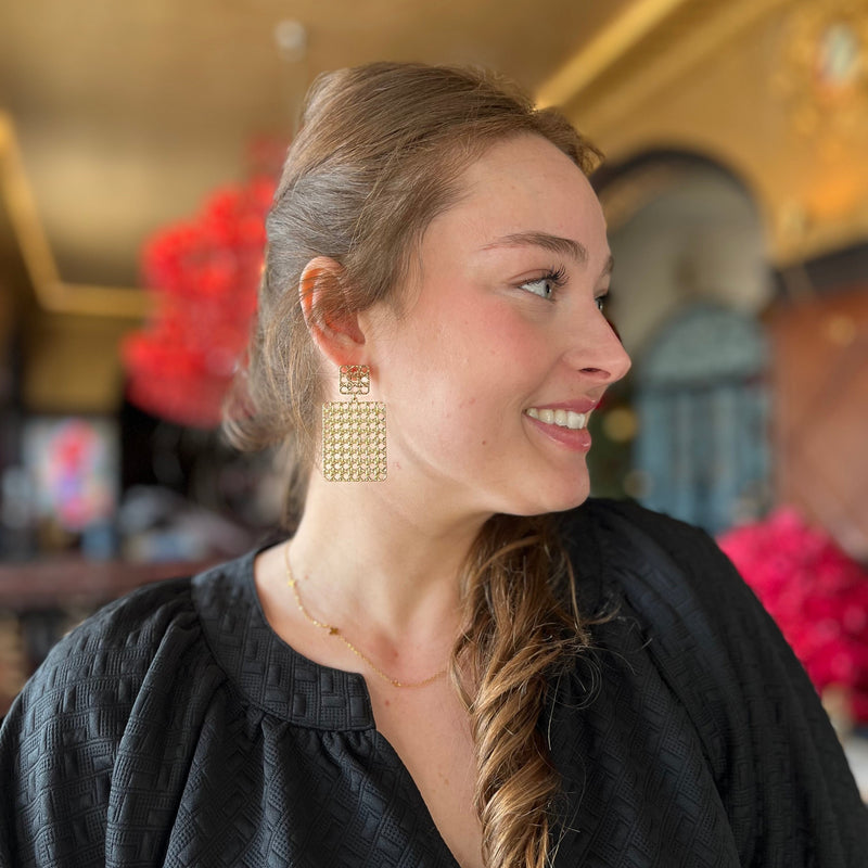 Gold Woven Big Rectangle Earring