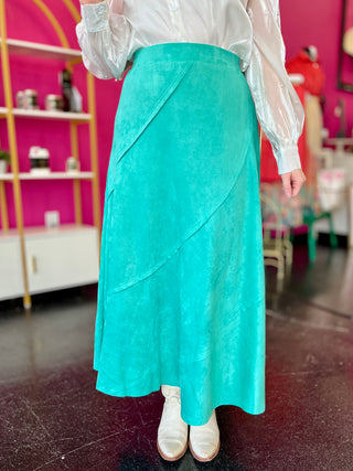 Turquoise Faux Suede Maxi Skirt