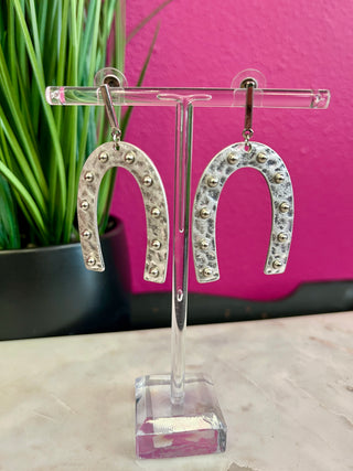 Hammered Silver Studded Horseshoe Earring