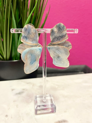 Blue & Gold Watercolor Petal Earrings