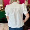 White Textured Ruffle Trim Top