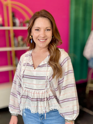 White Boho Striped Top
