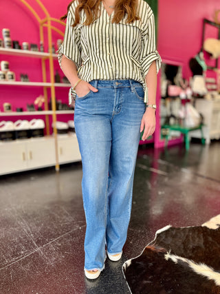 Medium Wash Mid Rise Wide Leg Denim Jean