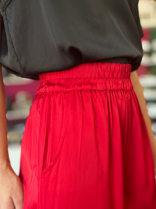 Red Satin Wide Leg Pants