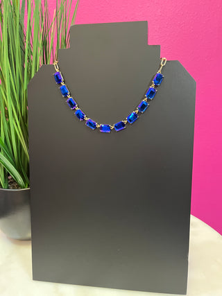 Too Chic Rectangle Royal Blue & Gold Chain Necklace