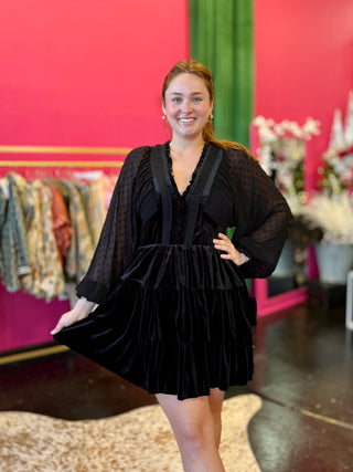 Black Velvet & Lace Tiered Dress