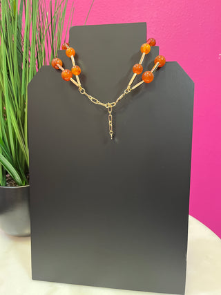 Burnt Orange Ball & Gold 2 Layered Necklace