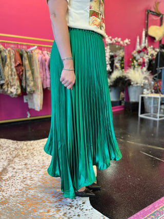 Emerald Green Pleated Asymmetrical Skirt