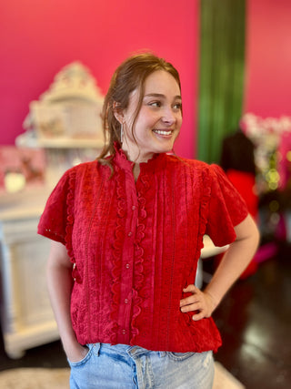 Lilly Red Eyelet Top