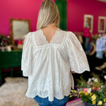 White Eyelet VNeck Boho Top