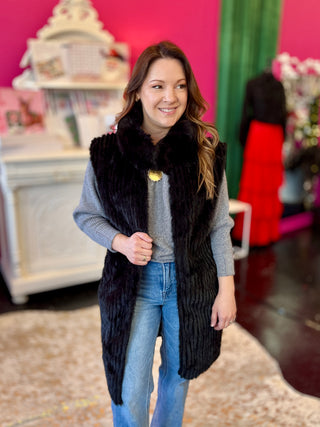 Black Faux Fur Long Vest