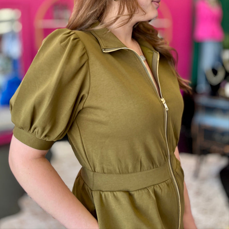 Olive Front Zip Dress