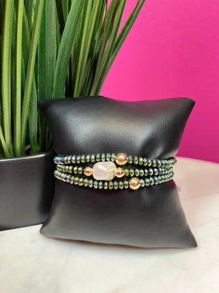 Green Hematite Beaded Bracelet Set