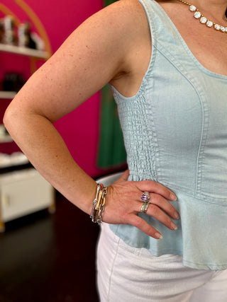 Baby Blue Button Up Peplum Top