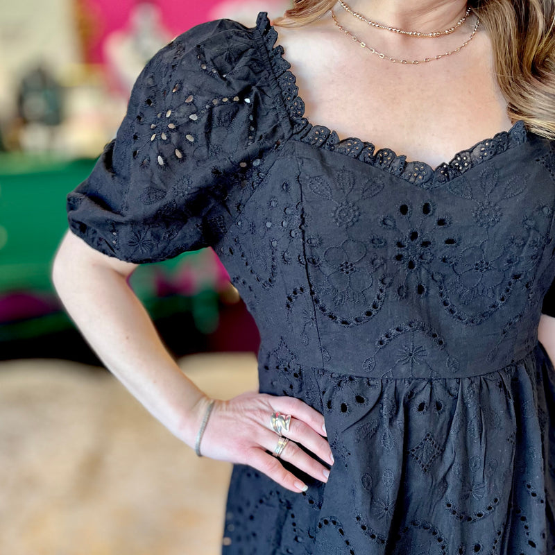 Black Sweatheart Eyelet Dress