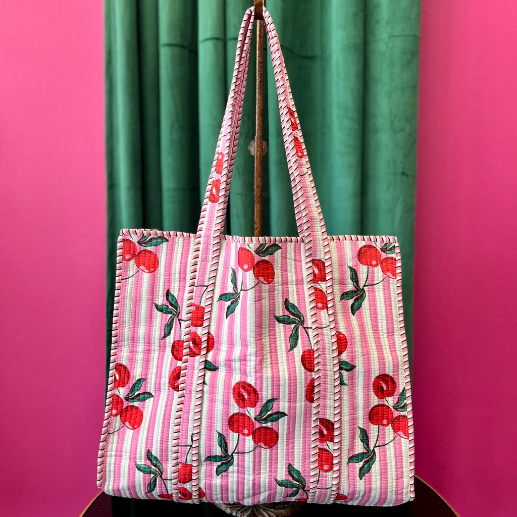 Cherry Blossom Quilted Tote Bag