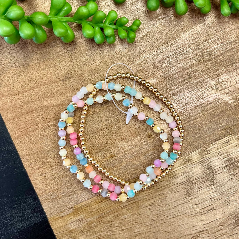 Pastel & Gold Beaded 3 Bracelet Set