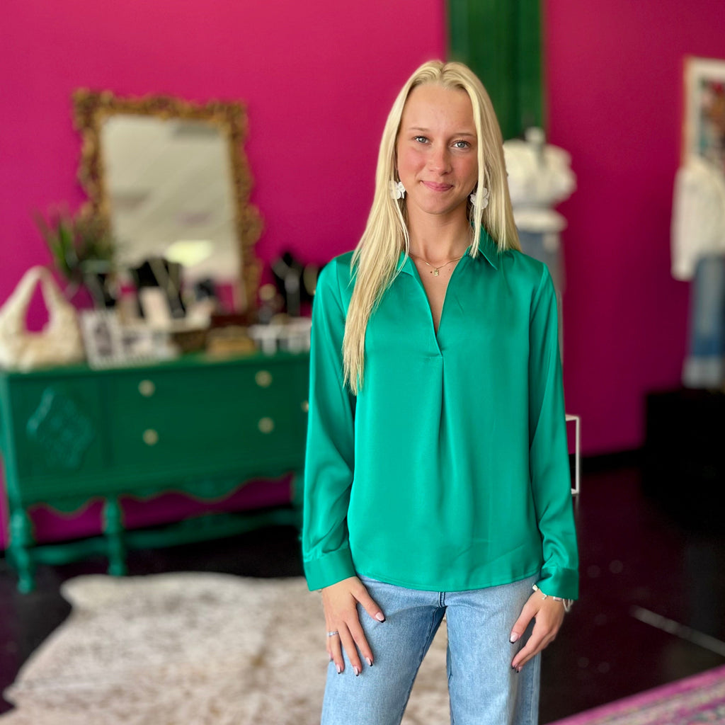 Kelly Green Satin Pull Over Top