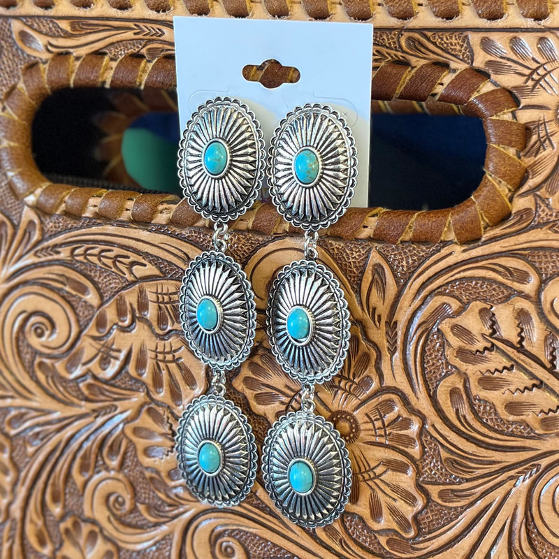 3 Silver Concho Oval Dangle Earring