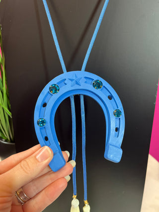 Royal Blue & White Horseshoe Bolo Necklace