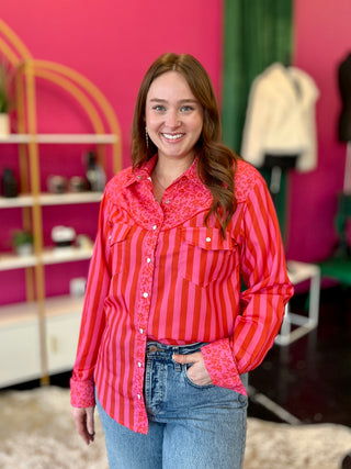 Pink & Red Striped Western Vibes Top