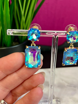 Too Chic Denim Blue Double Crystal Earring