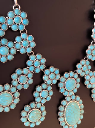 Faux Turquoise Flower Bib Necklace