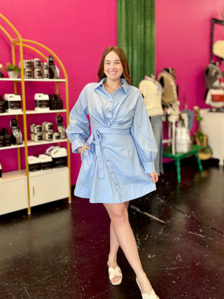 Light Chambray Blue Wrap Dress