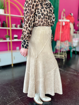 Tan Faux Suede Maxi Skirt