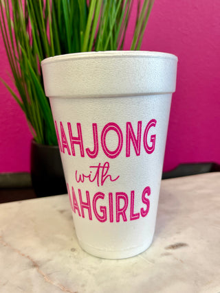 Mahjong w/Mahgirls Pink Styrofoam Cups