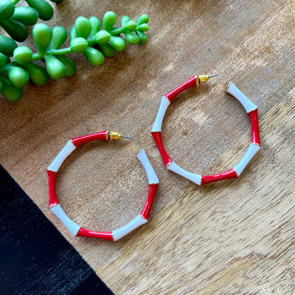 Red & White Bamboo Hoop Earring