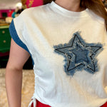 White Denim Star Top