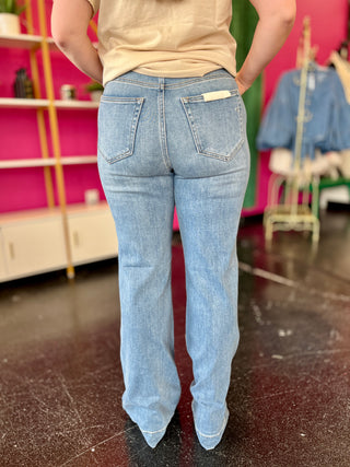 Light Medium Front Seam Denim Flare Jeans