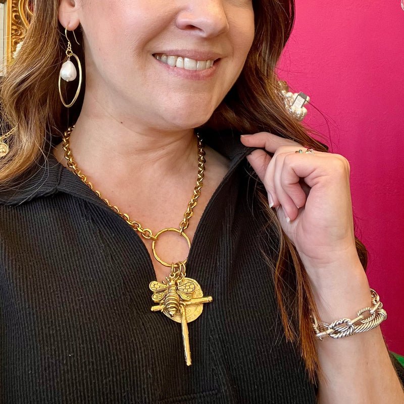LNL Antique Gold Chain with Charm Pendants