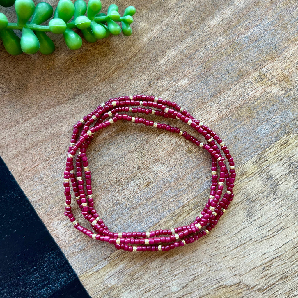 Maroon Tiny Bead 4 Bracelet Set