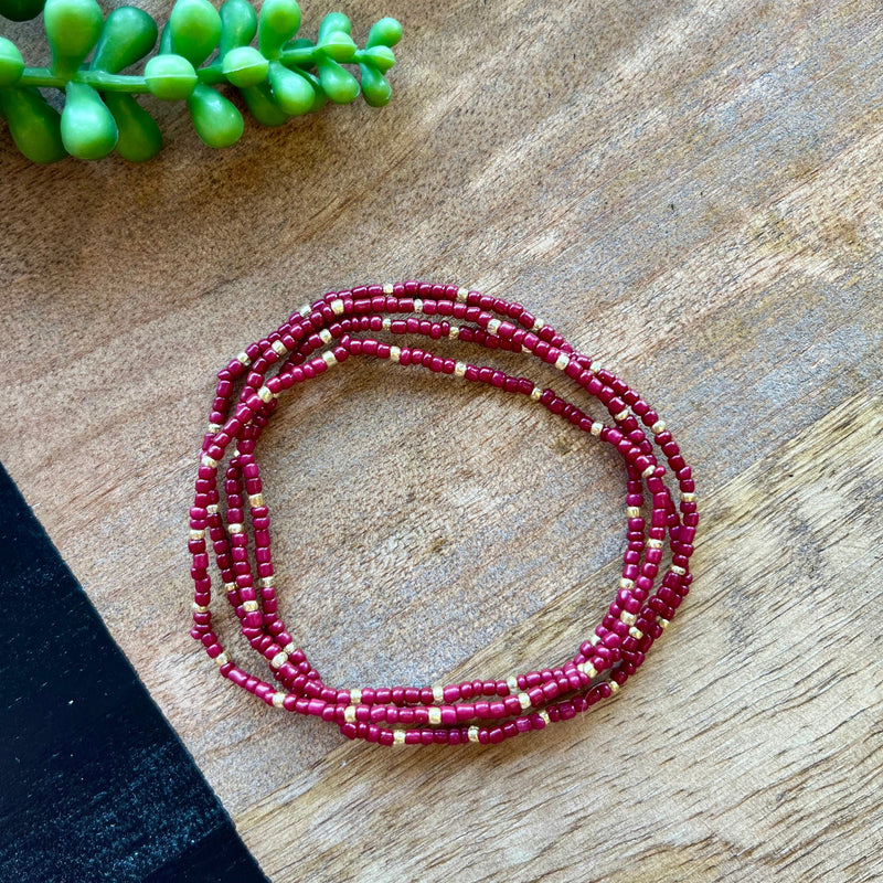 Maroon Tiny Bead 4 Bracelet Set