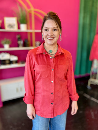 Abby Coral Suede Snap Closure Top
