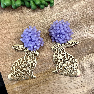 Lilac Beaded PomPom Bunny Earrings