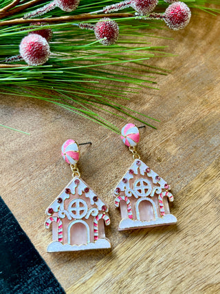 Pink Gringerbread House Earring