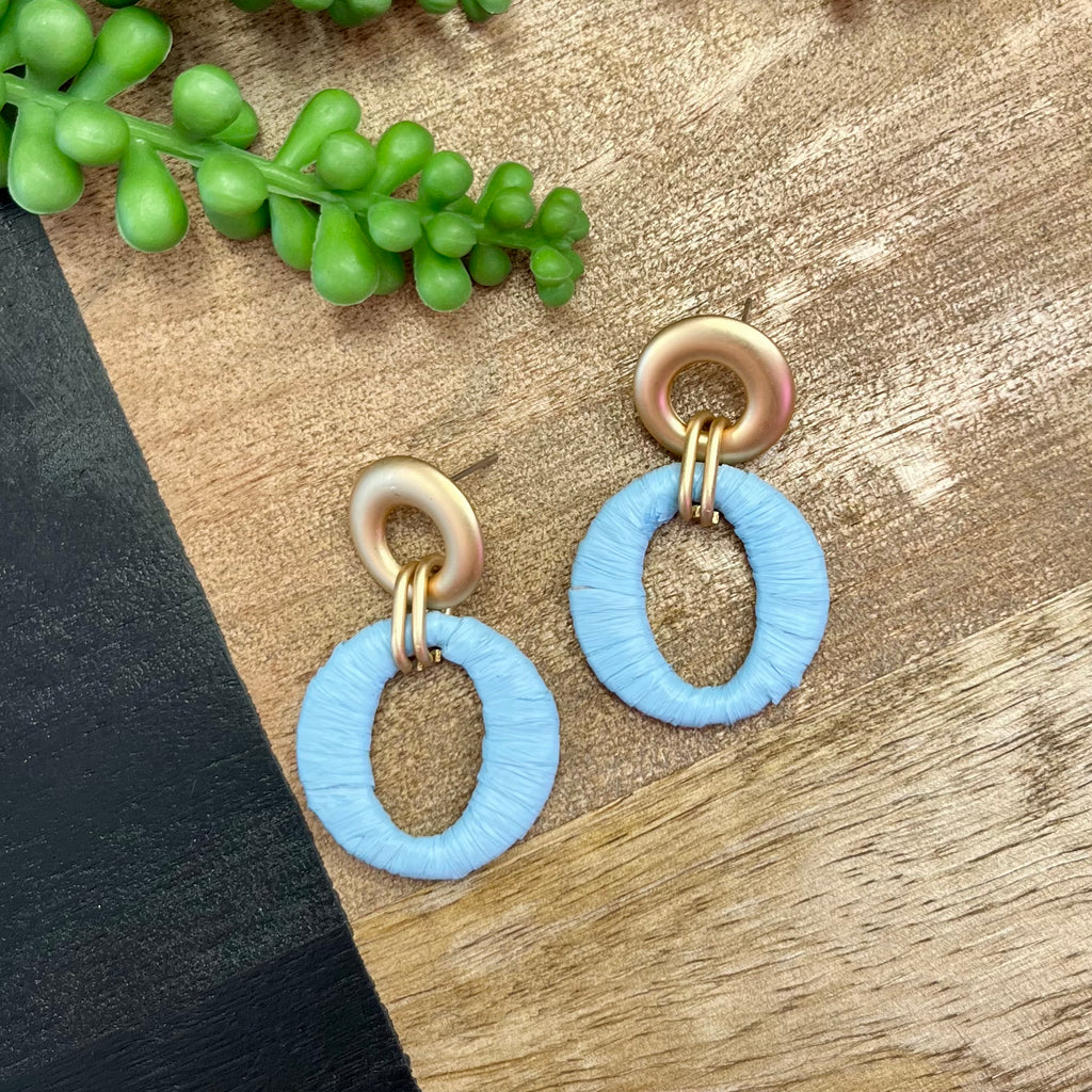 Baby Blue Raffia Wrapped Circle Earring