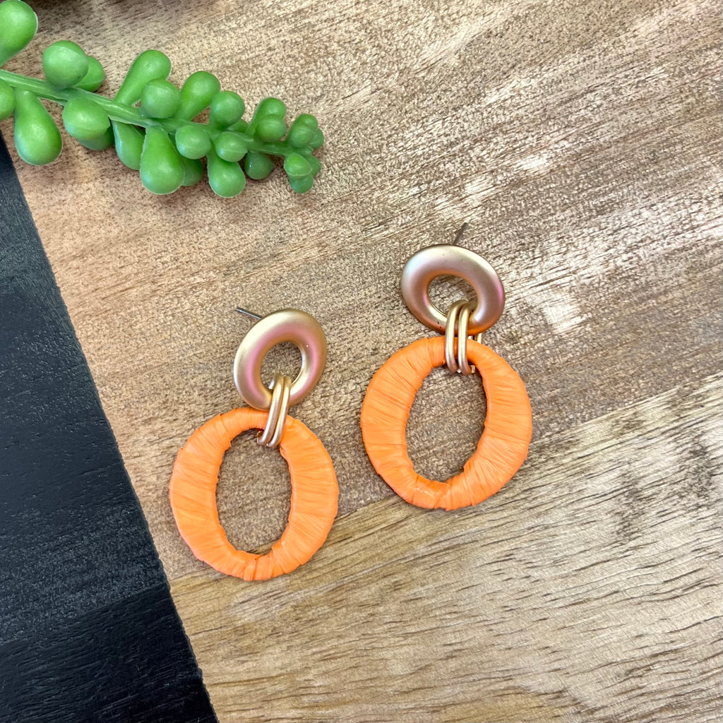 Orange Raffia Wrapped Circle Earring