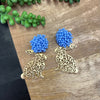 Blue Beaded PomPom Bunny Earrings