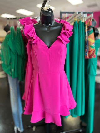 Hot Pink Ruffle Sleeve Dress