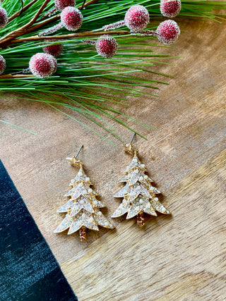 Gold Crystal & Pearl Christmas Tree Earring