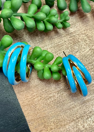 Teal Enamel 3 Hoop Earring