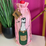 Pink Beaded Champ Wine Bag
