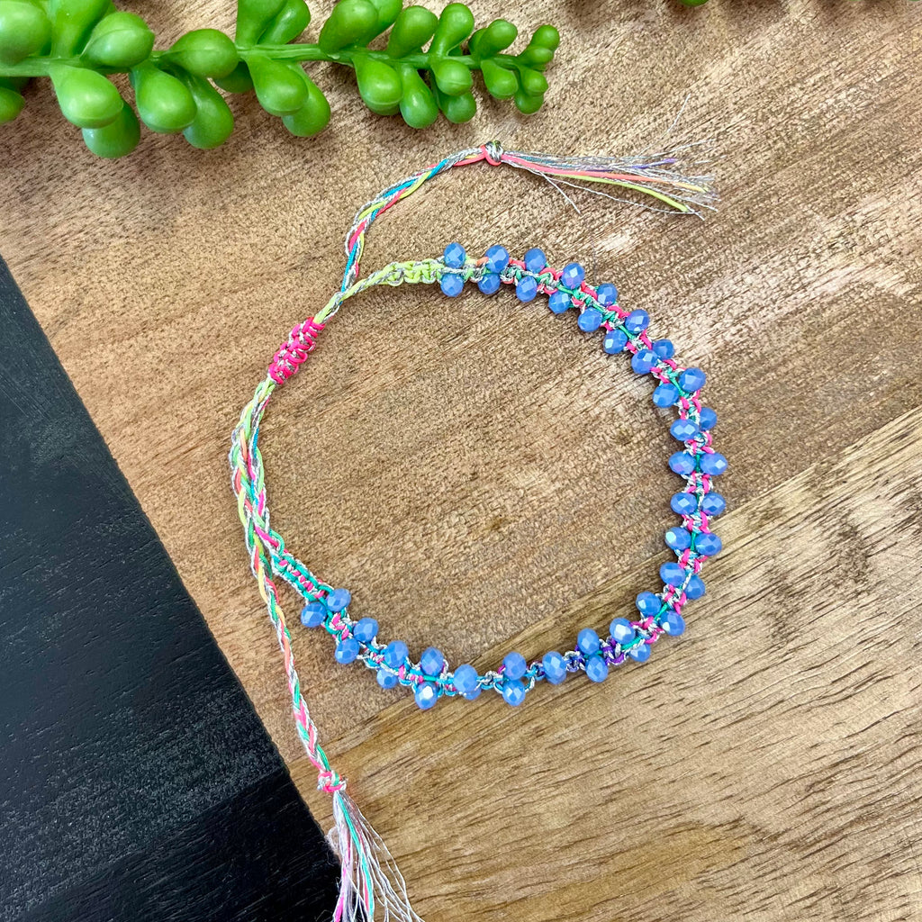 Neon & Lilac Blue Bead Drawstring Bracelet