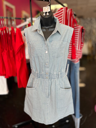 Denim Striped Front Pocket Dress