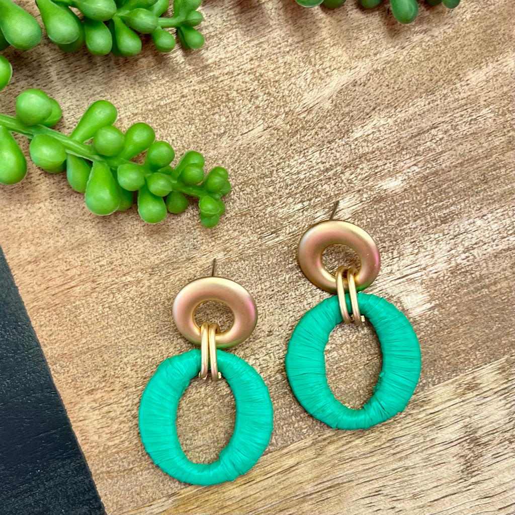 Green Raffia Wrapped Circle Earring