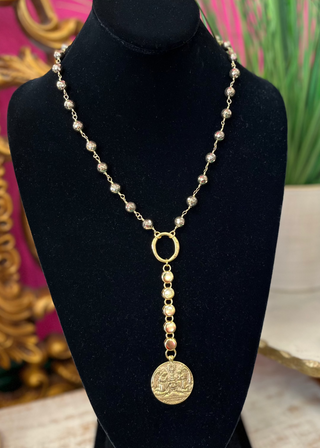 LNL Pyrite & Crystal Deer Lariat Necklace